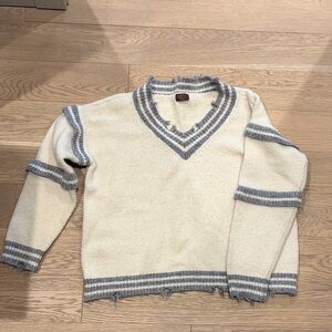 Pol Cream and Gray V-Neck Sweater